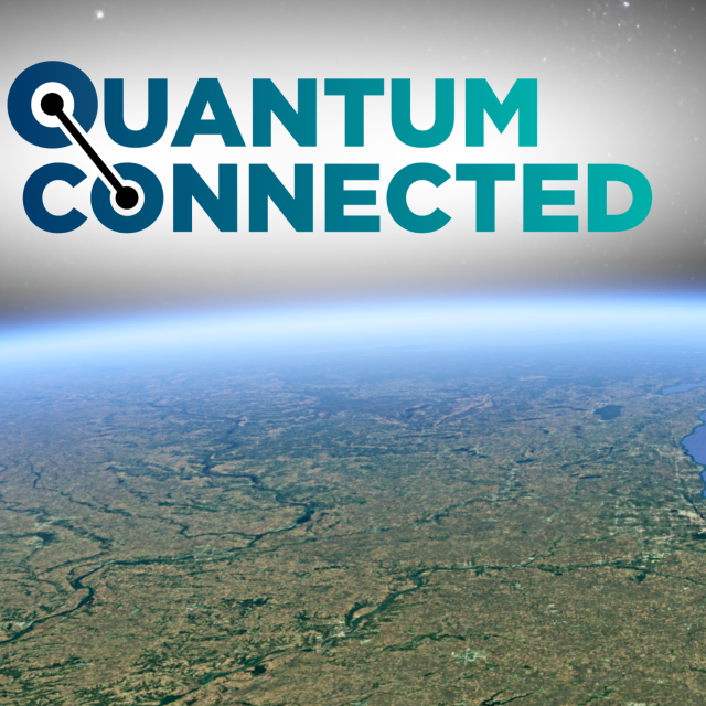 Text &quot;QUANTUM CONNECTED&quot; over an Earth-from-space background overlooking the Great Lakes.