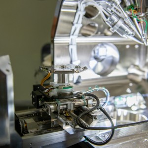 The focused ion beam instrument is a tool used to look at the surface of superconducting qubit devices and prepare thin lamellas of specific regions of the device for transmission electron microscopy analysis. Photo: Ryan Postel, Fermilab