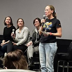Jessica McChesney of Argonne, Fanny Rodolakis of Argonne, Ana Botti of Fermilab and Rebecca Thompson of Fermilab participated in a science panel after “The Marvels.” (Image by Gillian King-Cargile/Argonne National Laboratory.)