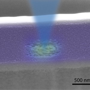 A laser fired at a sheet of titanium dioxide changes the configuration of the crystal where it hits – a technique, developed by the quantum startup memQ, that enables scientists to design a more effective multi-qubit device. 