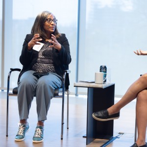 Preeti Chalsani, chief quantum officer of Intersect Illinois (left) in conversation with Katie Pizzolato, IBM’s vice president of algorithms and scientific partnerships, at the CQE’s 2024 Chicago Quantum Summit.