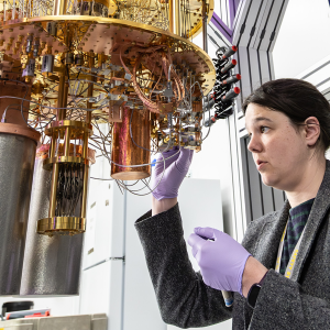 Q-NEXT collaborator Shannon Harvey of SLAC National Accelerator Laboratory works on the fabrication of quantum dots, a mass-producible type of qubit. 
