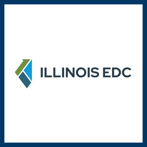 Illinois EDC logo with geometric design.