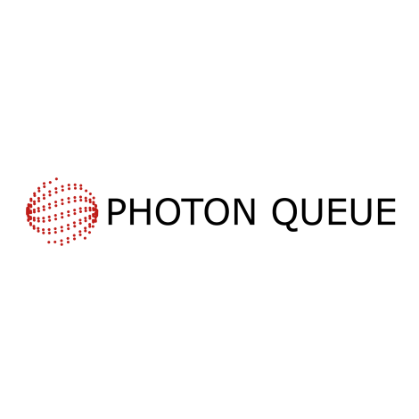 Logo of Photon Queue with a red dotted sphere and black text.